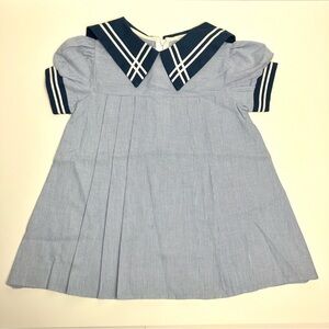 Vintage Dress (4T) Pleats Puff Sleeves Sailor Striped Collar Cuffs Made in USA